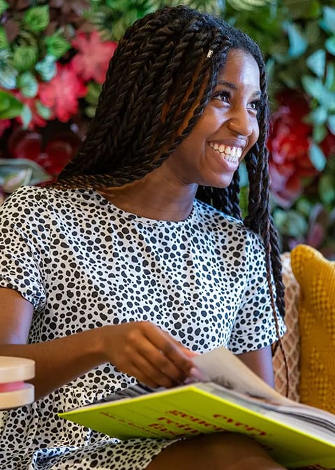 a woman smiling